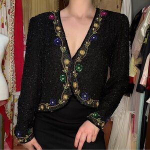 Vintage 90’s Leslie Fay Black Jacket with Colorful Embellishments